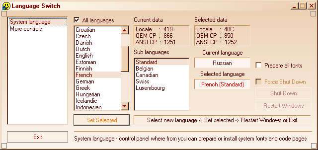 Language Switch - Pan European for Win98,ME Screenshot