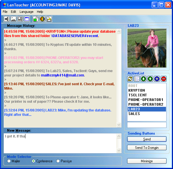 LanToucher Instant Messenger Screenshot