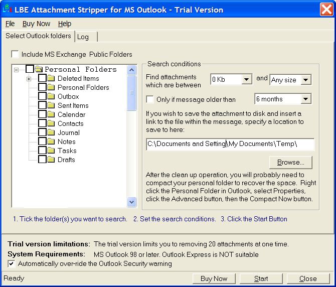 LBE Attachment Stripper for MS Outlook Screenshot