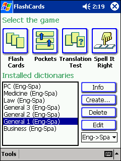LingvoSoft FlashCards English <-> Spanish for Pocket PC Screenshot