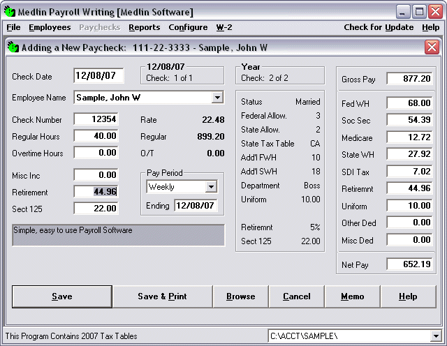 Medlin Payroll Software Screenshot