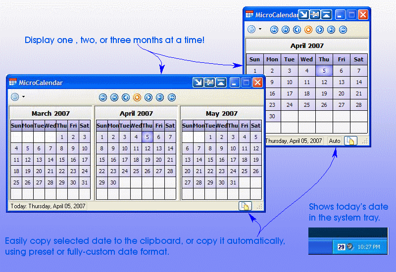 MicroCalendar - Windows Tray Calendar Screenshot