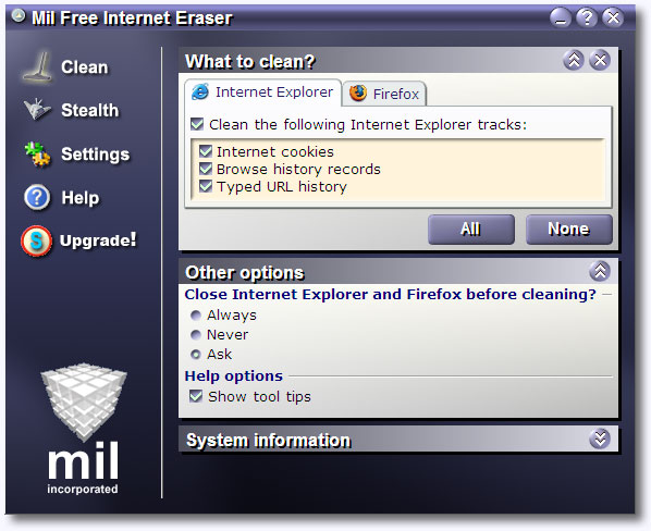 Mil Free Internet Eraser Screenshot