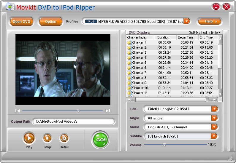 Movkit DVD to iPod Ripper Screenshot