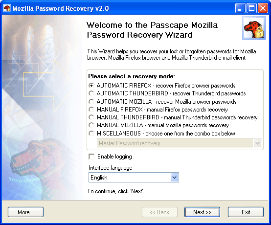 Mozilla Password Recovery Screenshot