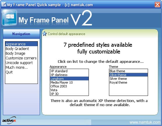 My Frame Panel ActiveX Screenshot