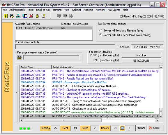 NetCFax networked fax system Screenshot