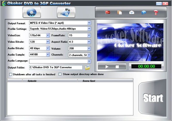 Okoker DVD to 3GP Converter Screenshot