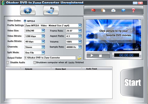Okoker DVD to Zune Converter Screenshot