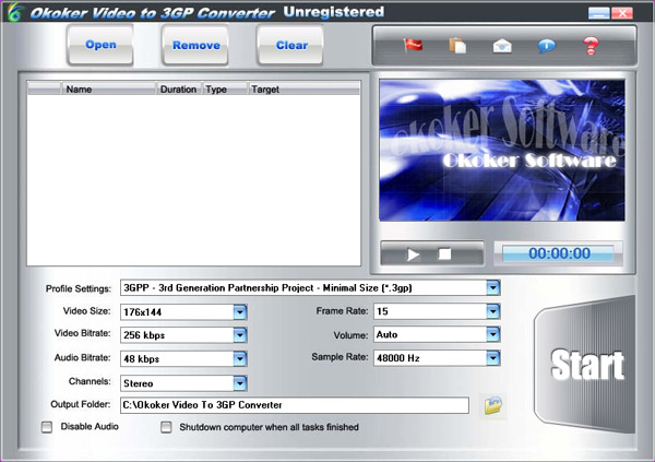 Okoker Video to 3GP  Converter Screenshot