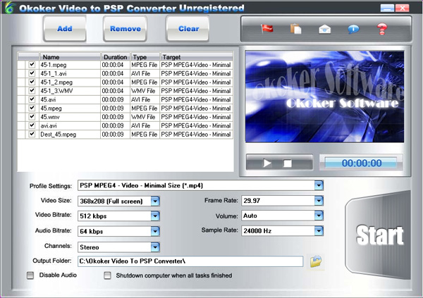 Okoker Video to PSP  Converter Screenshot