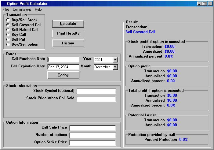 Option Profit Calculator Screenshot