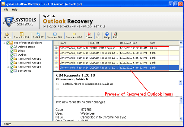 Outlook Recovery Screenshot