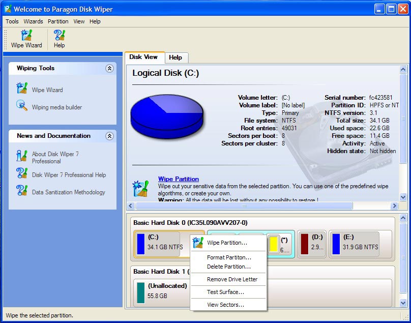 Paragon Disk Wiper Personal Screenshot