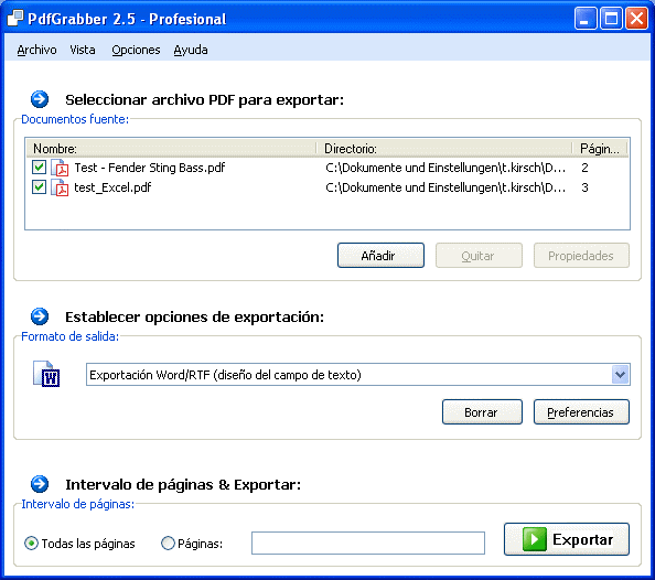 PdfGrabber 3.0 - Para exportar contenido Screenshot