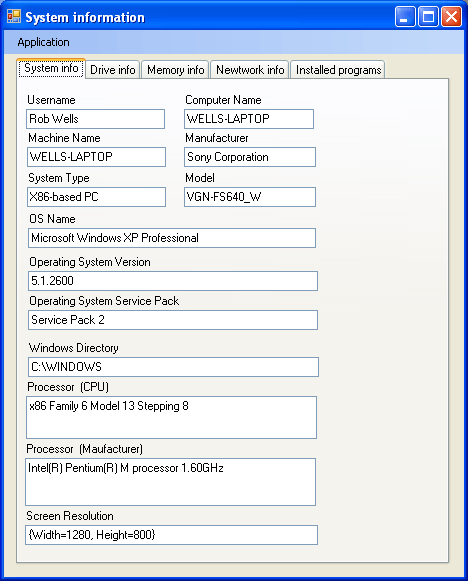 Personal Computer System Information Screenshot