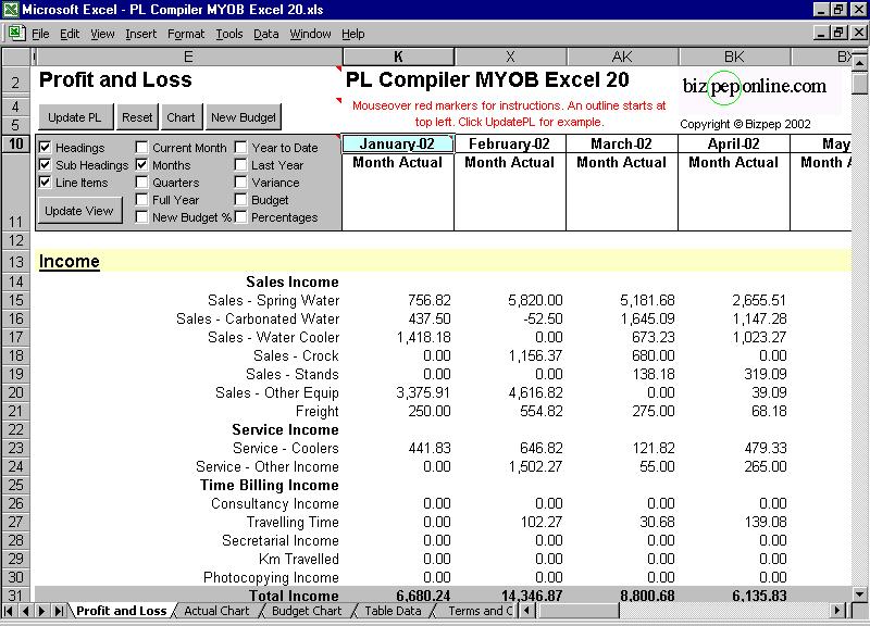 PL Compiler MYOB Excel Screenshot