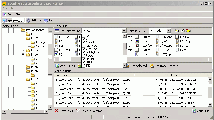 Practiline Source Code Line Counter Screenshot