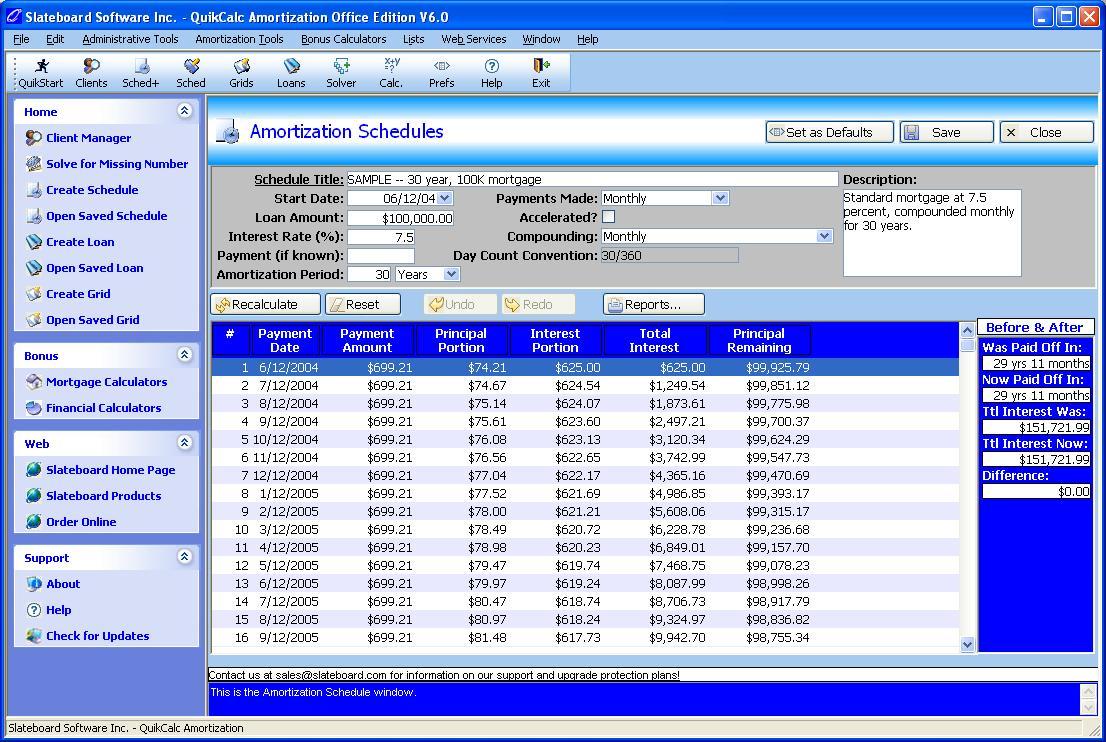 QuikCalc Amortization Home Edition Screenshot