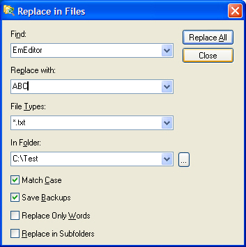 Replace in Files Screenshot