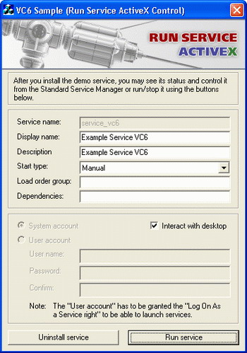 Run Service ActiveX Screenshot