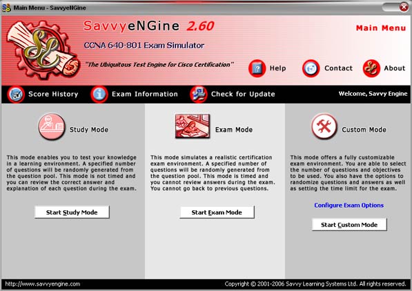 SavvyeNGine CCNA Exam 640-801 CCNA Test Simulator Screenshot