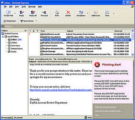 Scam Sensor for Outlook Express Screenshot