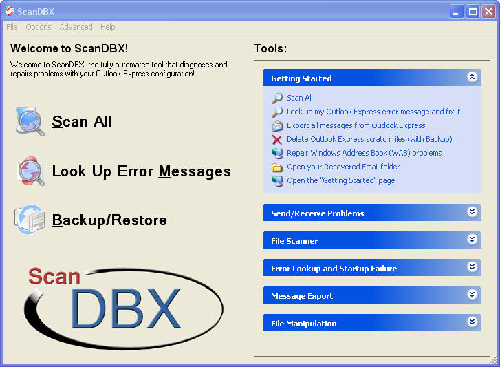 ScanDBX for Outlook Express Screenshot