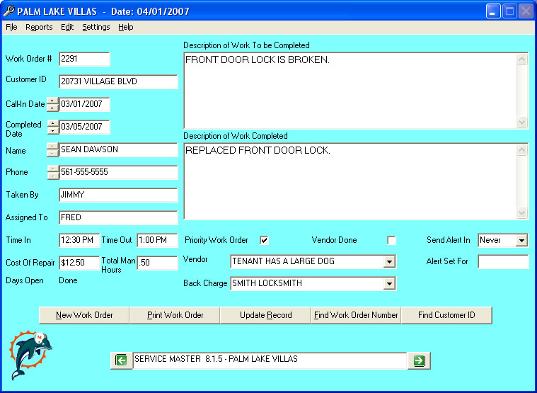 Service Master Software Screenshot
