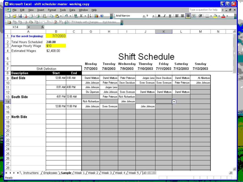 Shift Scheduler for Excel Screenshot