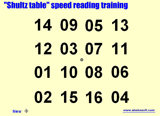 Shultc wide eyes table for speed reading Screenshot