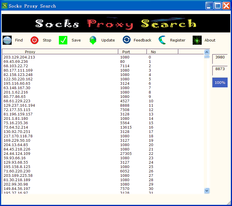 Socks Proxy Search Screenshot