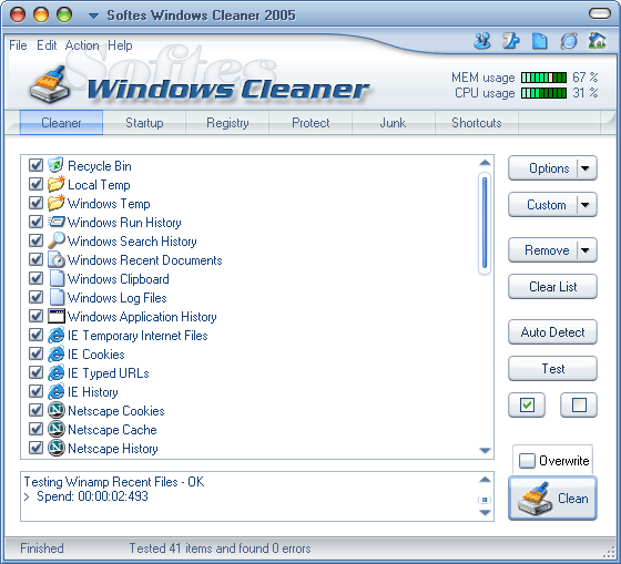 Softes Windows Cleaner 2005 Screenshot