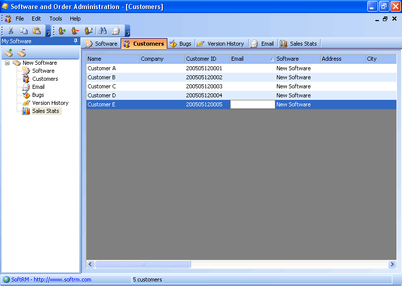 Software and Order Administration Screenshot