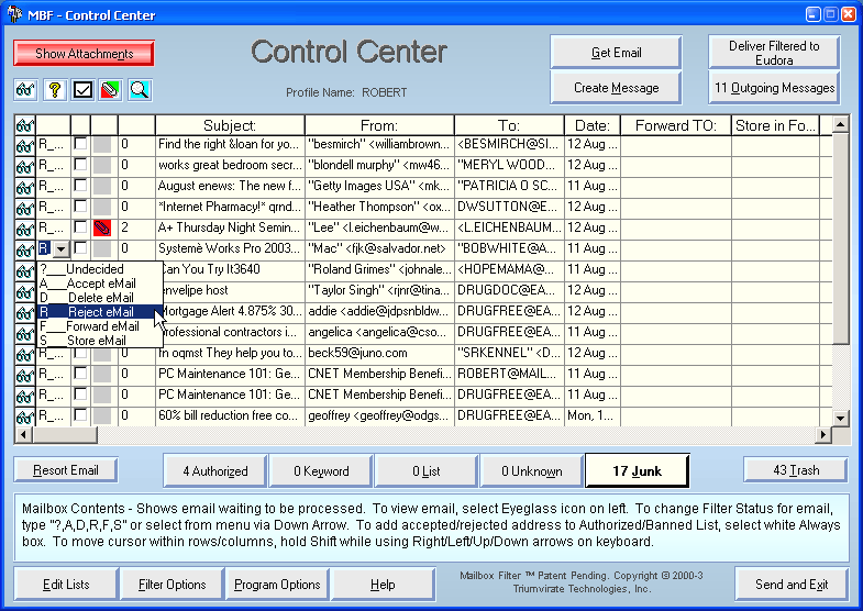 Spam-Filter-Mailbox Filter Screenshot
