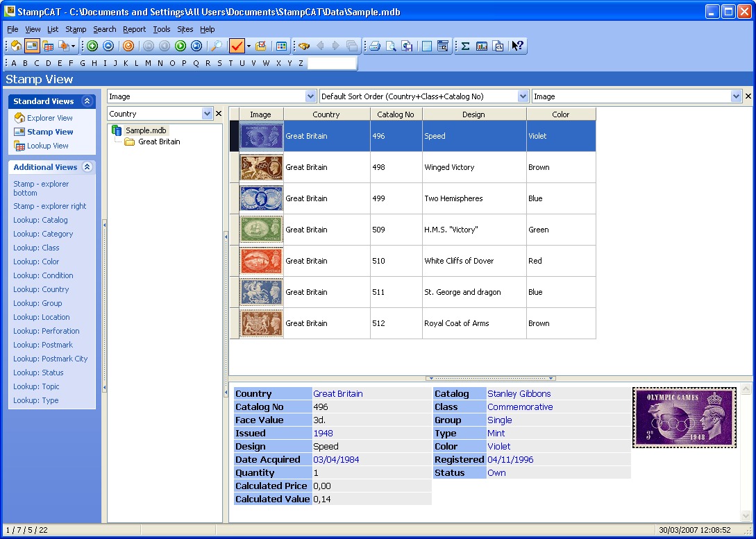 StampCAT  Stamp Database Screenshot