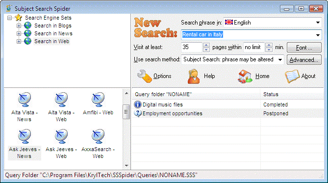 Subject Search Spider Screenshot