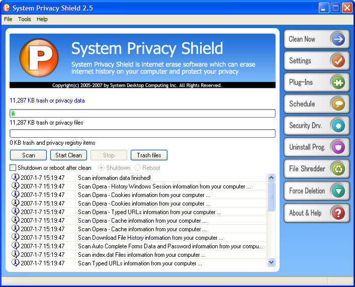 System Privacy Shield Screenshot