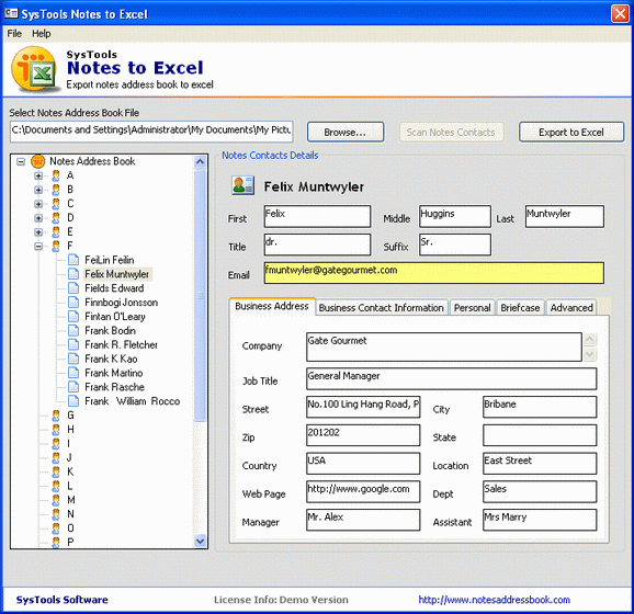 SysTools Notes to Excel Screenshot