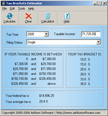 Tax Brackets Estimator Screenshot
