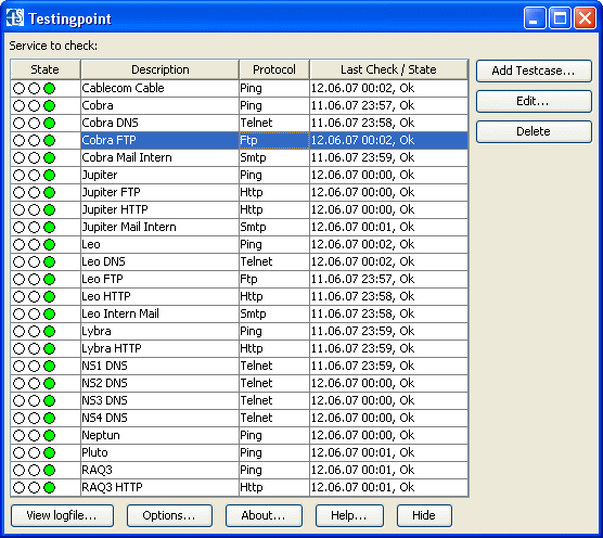 Testingpoint Webhosting Monitoring Software Screenshot
