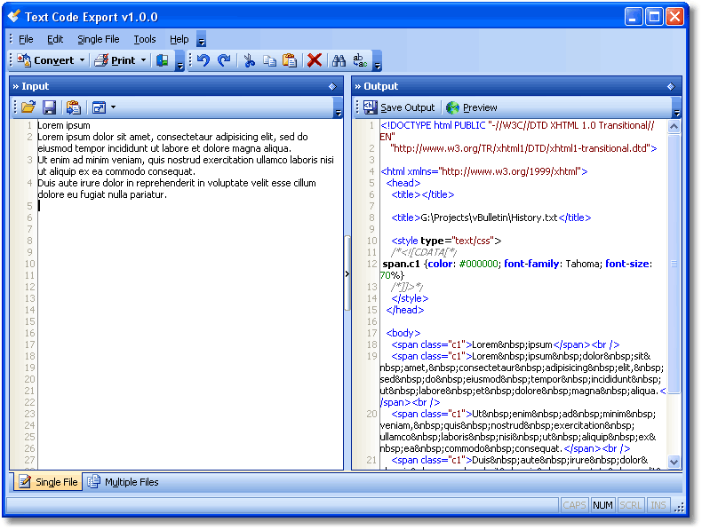 Text Code Export Screenshot