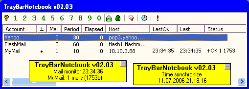 TrayBarNotebook with EMail monitor Screenshot