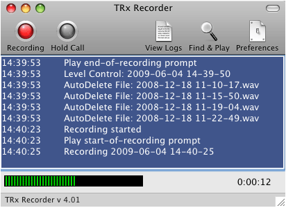TRx Personal Phone Call Recorder for Mac Screenshot