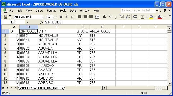 United States ZIP Code Database (Basic Edition) Screenshot
