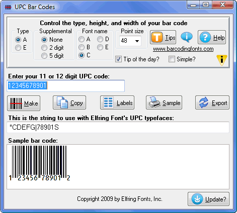 UPC Bar Codes Screenshot