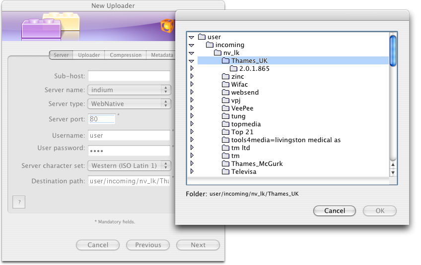 Upload Client Creator for WebNative (Macintosh) Screenshot