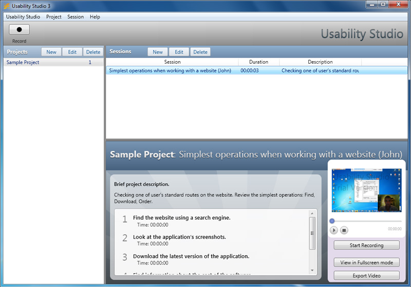 Usability Studio Screenshot
