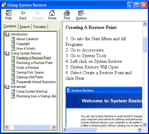 Using System Restore Screenshot
