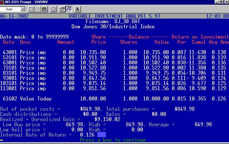 Variable Investment Analyst Screenshot